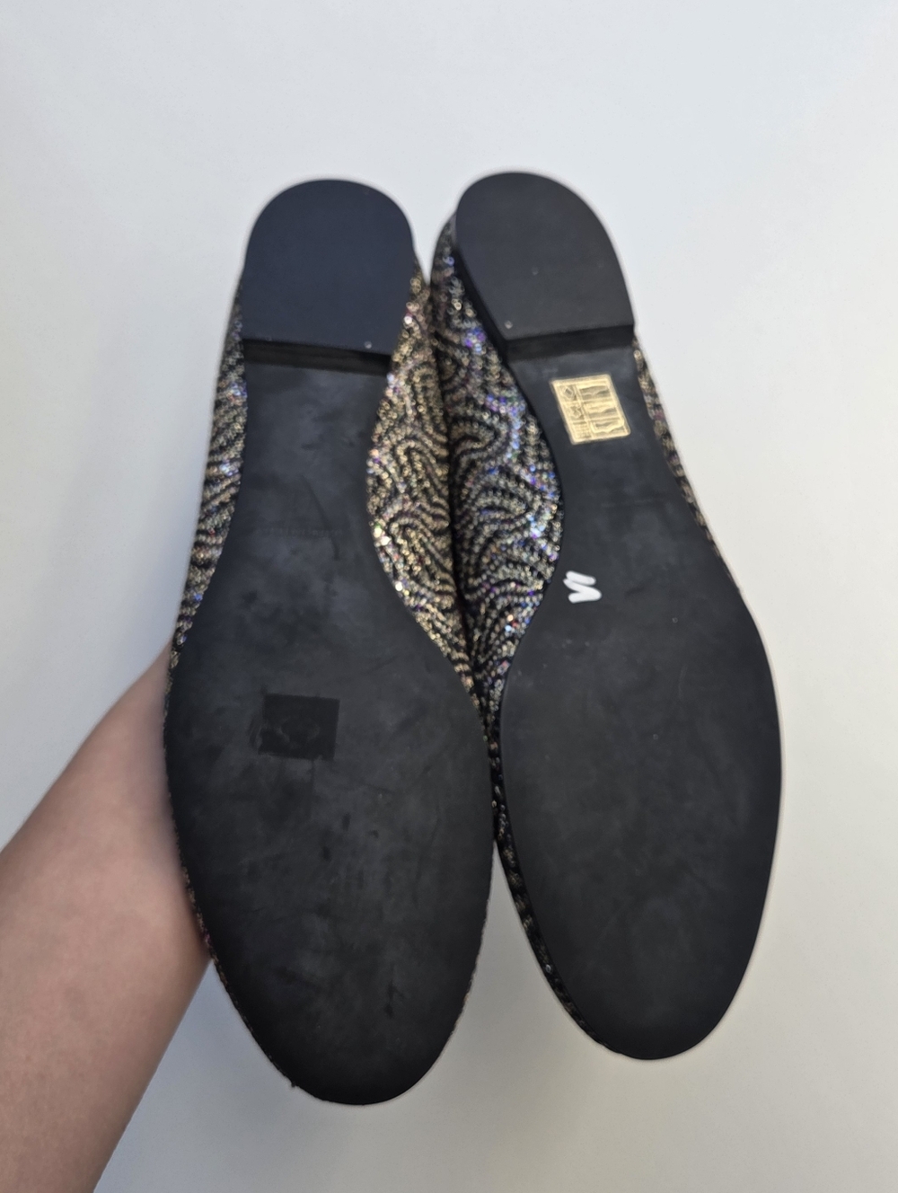 RED Valentino Black and Gold Glitter Embellished Ballet Flat - Picture 7 of 8